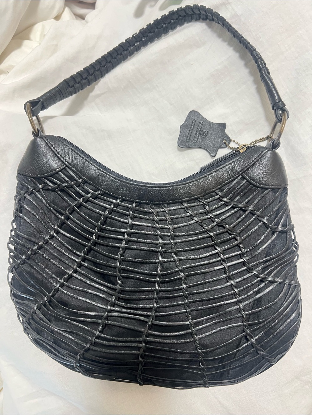Danier Black Leather Woven Braided Hobo Shoulder Bag